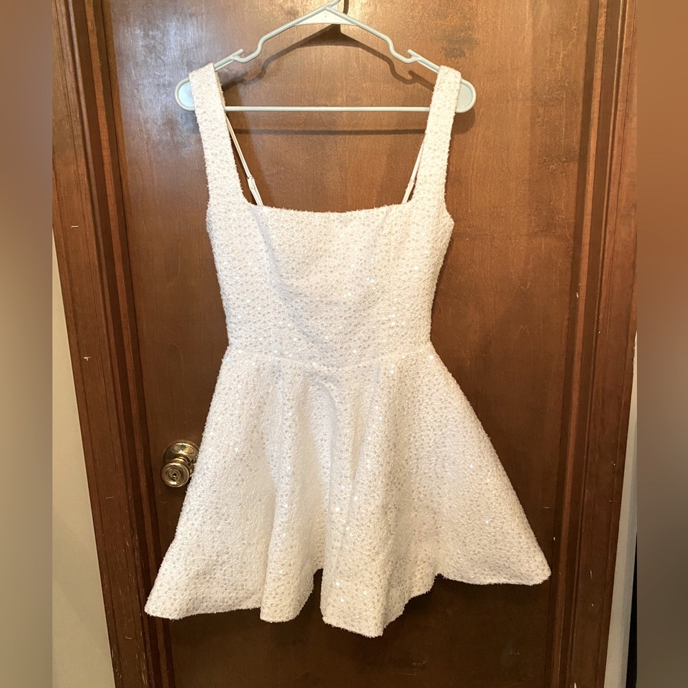 White sparkly skater wedding dress